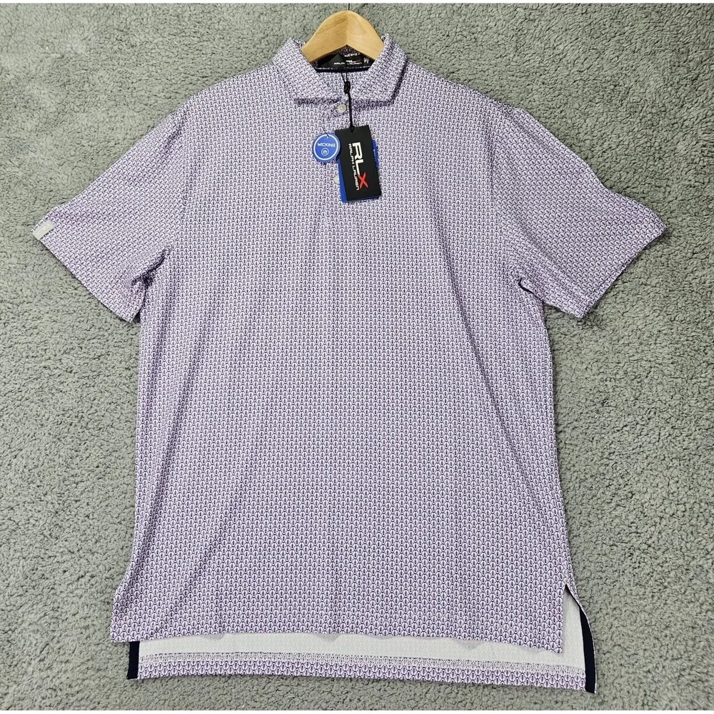 RLX Ralph Lauren Golf Polo Shirt Small NWT Purple Micro Print Wicking Stretch